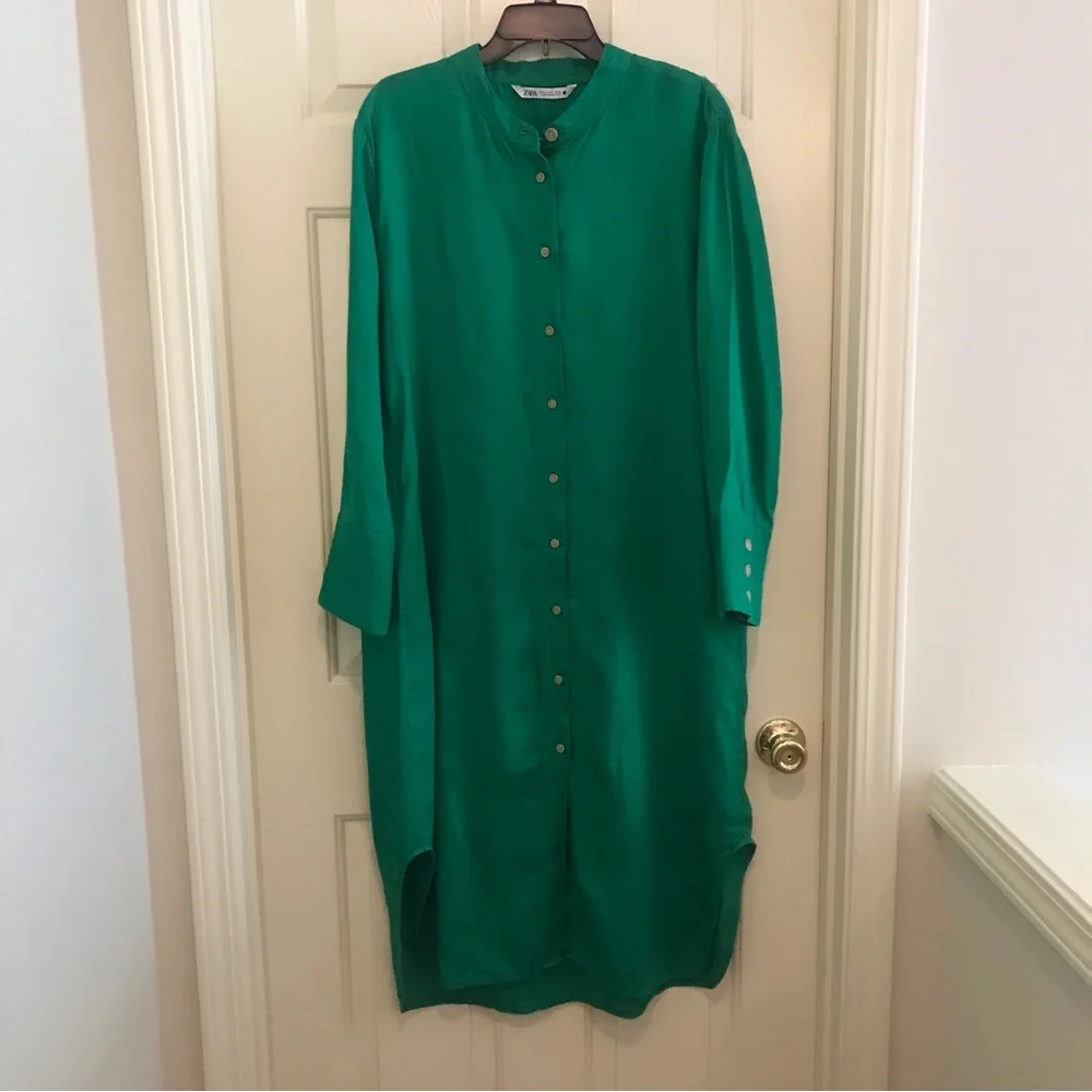 Zara linen tunic dress emerald green XL_12